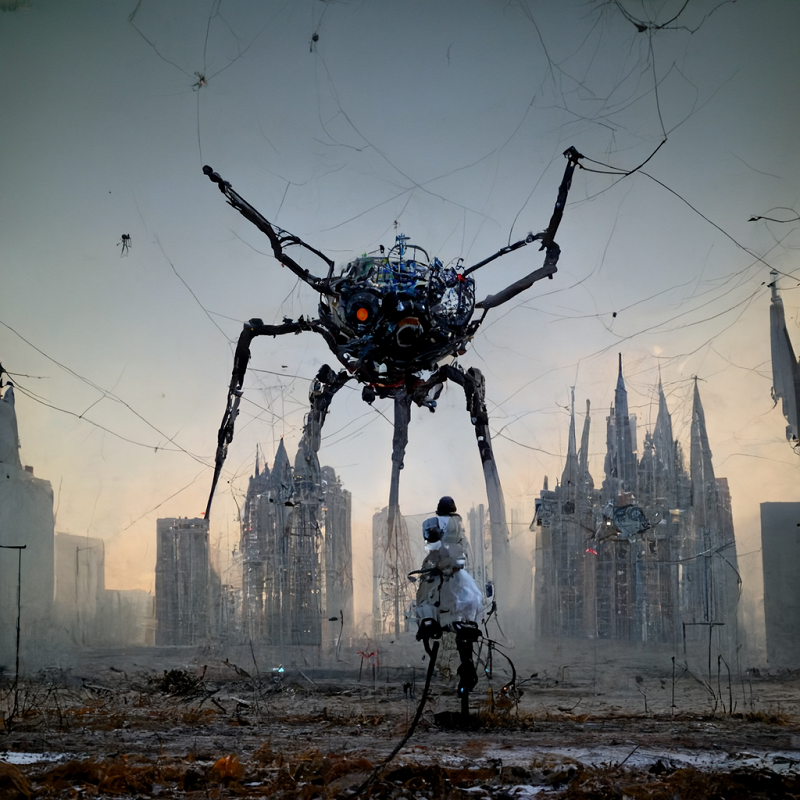 Fanrael_war_between_robot_spider_and_human_medival_city_on_back_32145fa5-a73d-41ea-8748-dbe256051157.png