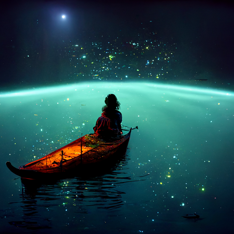 Polina_person_in_pirogue_swims_in_space_long_pirogue_boat_in_sp_cc725c66-e323-4cb1-ab23-7a1cacd41fe5.png